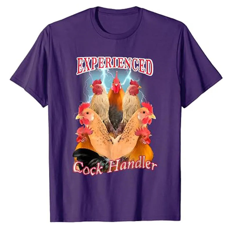 Experienced Cock Handler T-Shirt Funny Chick Lover Graphic Tee Tops Chicken Rooster Poultry Farmer Gift Humorous Farming Clothes