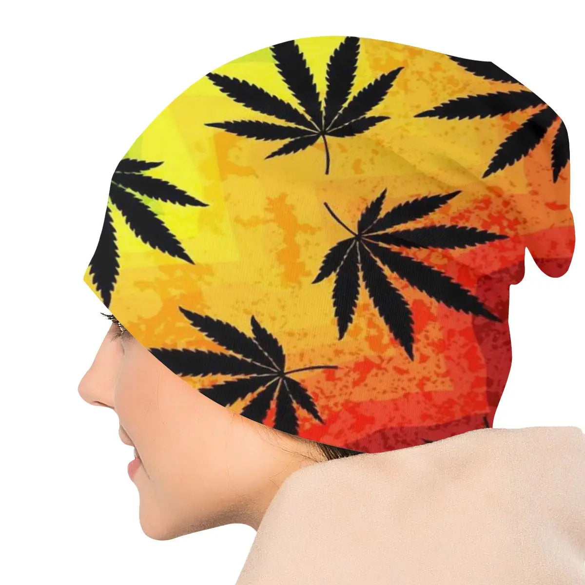 Rainbow Leaf Design Weed Leaf Autumn Female Thin Beanies Cycling Unisex Skullies Bonnet Hats