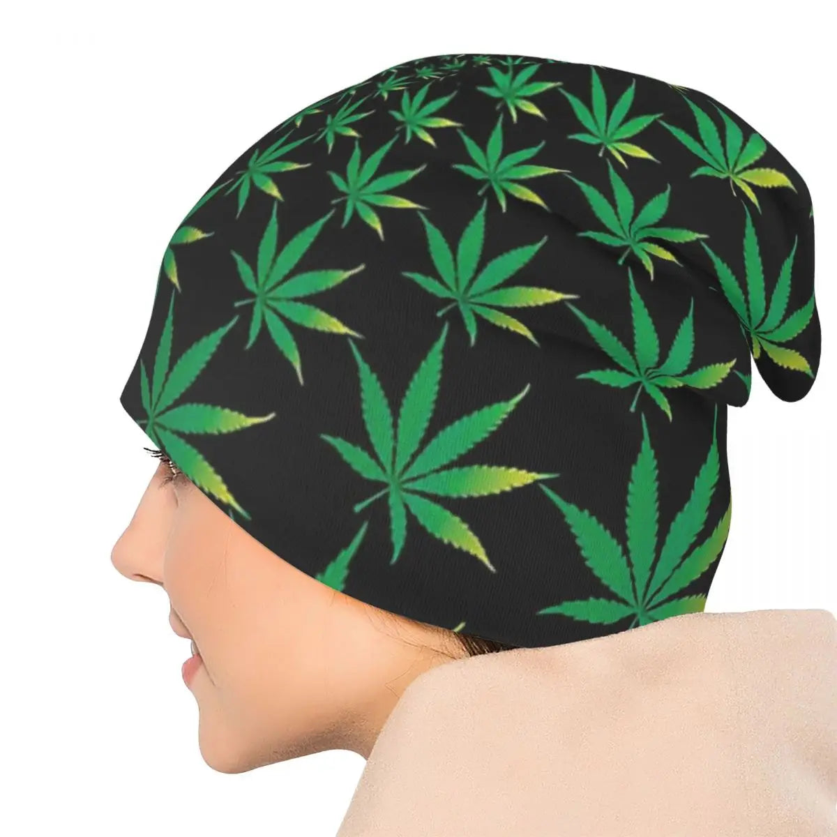 Weed Leaf Skullies Beanies Caps Green Weed Leaves Thin Hat Autumn Spring Bonnet Hats Men Women's Unisex Ski Cap