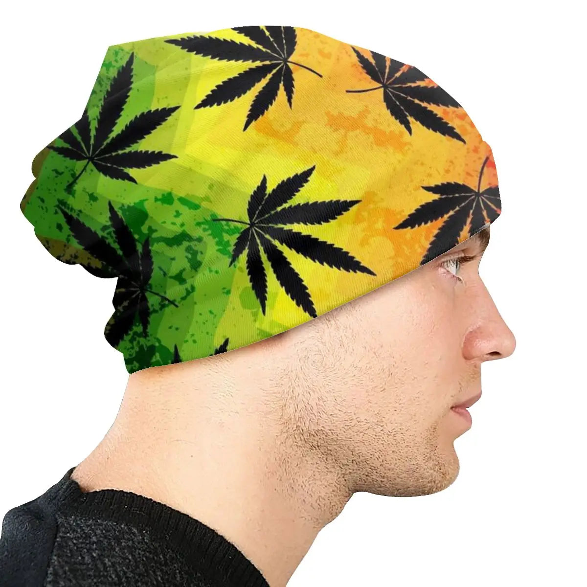 Rainbow Leaf Design Weed Leaf Autumn Female Thin Beanies Cycling Unisex Skullies Bonnet Hats