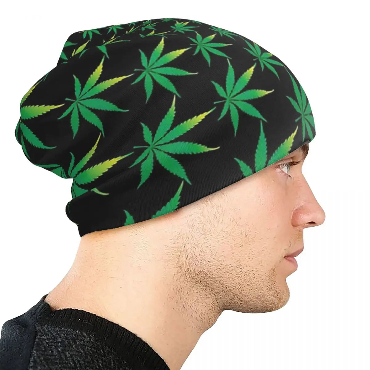 Weed Leaf Skullies Beanies Caps Green Weed Leaves Thin Hat Autumn Spring Bonnet Hats Men Women's Unisex Ski Cap