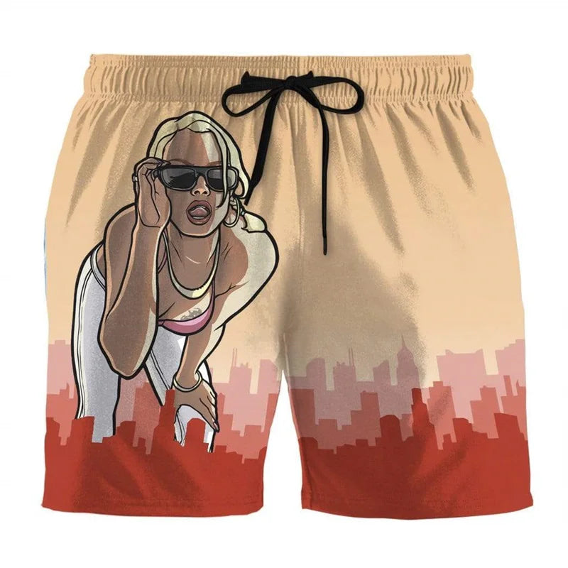 Funny Tanks 3d Print Men Hawaiian Beach Shorts Summer Swim Trunks Casual Street Short Pants Vacation Beachwear Swim Trunks