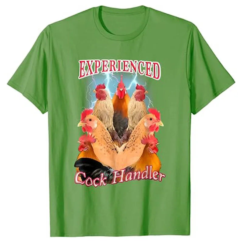 Experienced Cock Handler T-Shirt Funny Chick Lover Graphic Tee Tops Chicken Rooster Poultry Farmer Gift Humorous Farming Clothes